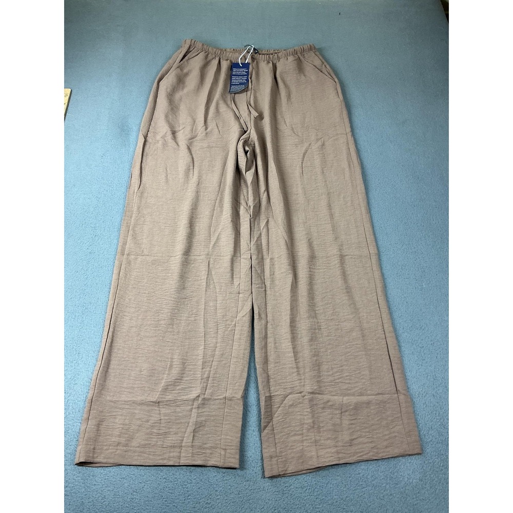 Sampeel Pants Womens M Brown Wide-Leg Sweatpants Polyester Drawstring Pockets